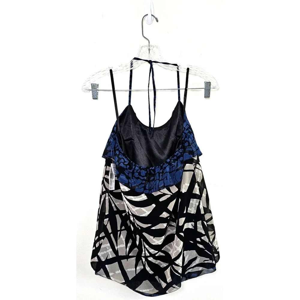 Kensie Women's XS Blue Multicolor Halterneck Sleeveless Backless Blouse NWT - Picture 2 of 15